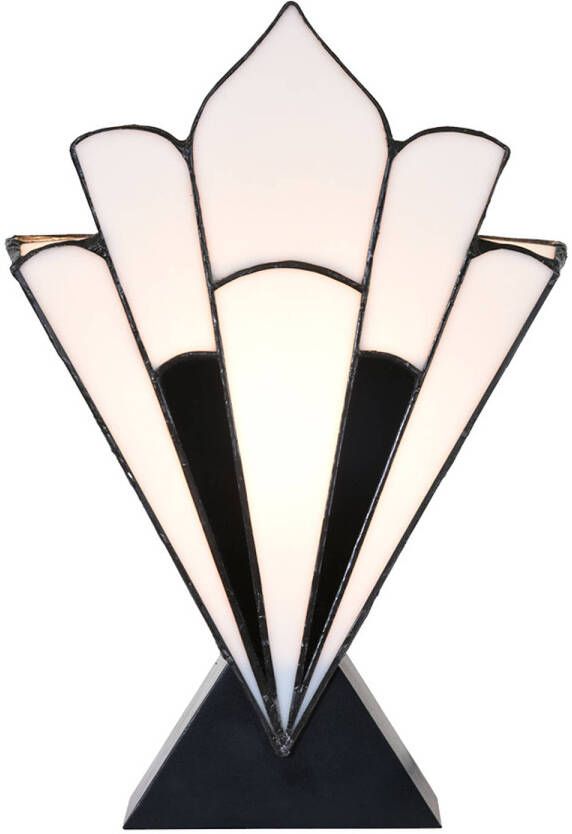Clayre & Eef LumiLamp Tiffany Tafellamp 21x10x32 cm Wit Zwart Glas Kunststof Tiffany Bureaulamp Tiffany Lampen Glas in Lood Wit - Foto 1