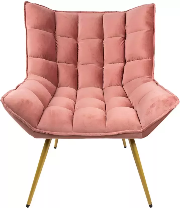 Clayre & Eef Fauteuil 79x91x93 cm Roze Ijzer Textiel Woonkamer stoel Relax stoel binnen Roze Woonkamer stoel Relax