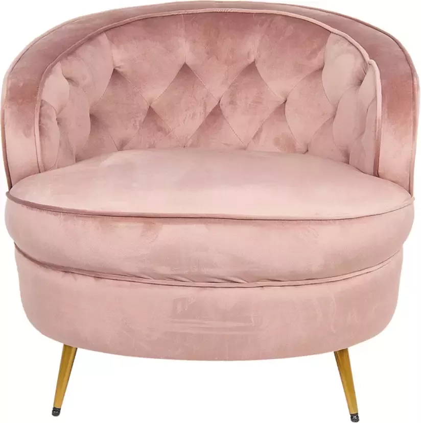 Clayre & Eef Fauteuil met Armleuning 74x81x71 cm Roze Metaal Textiel Rond Woonkamer stoel Relax stoel binnen Roze