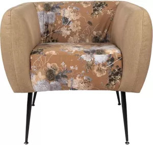 Clayre & Eef Fauteuil met Armleuning 75x71x71 cm Geel Groen Hout Textiel Woonkamer stoel Relax stoel binnen Geel