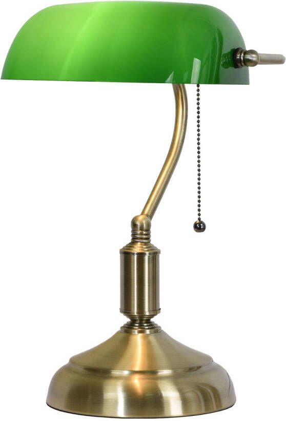 Clayre & Eef LumiLamp Bureaulamp Bankierslamp 27x17x41 cm Groen Goudkleurig Metaal Glas Tafellamp Glas in Lood Groen Tafellamp Glas