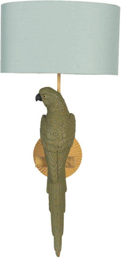 Clayre & Eef Wandlamp Ø 23x44 cm Groen Kunststof Ovaal Papegaai Muurlamp Sfeerlamp Groen Muurlamp Sfeerlamp