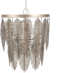 Clayre & Eef Hanglamp Ø 42x52 cm Goudkleurig Grijs Ijzer Bladeren Hanglamp Eettafel Goudkleurig Hanglamp Eettafel