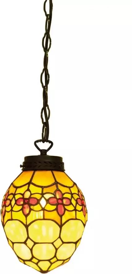 Clayre & Eef hanglamp tiffany compleet 24x155 cm e14 max 40w beige rood geel glas metaal - Foto 1