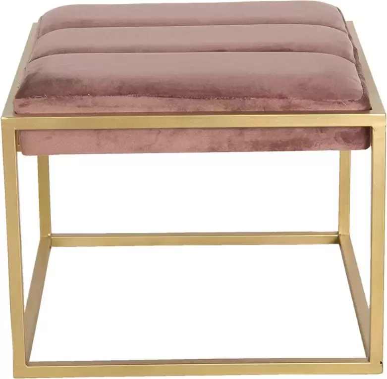 Clayre & Eef Hocker 46x45x37 cm Roze Hout Metaal Rechthoek Poef Voetenbankje Roze Poef Voetenbankje