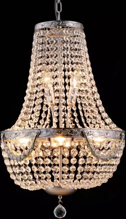 Clayre & Eef kroonluchter nickel 64-184 x ø40 cm 6x e14 40w (zelf in elkaar zetten) transparant zilver ijzer glas