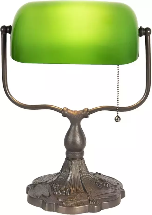 Clayre & Eef LumiLamp Bureaulamp Bankierslamp 27x20x36 cm Groen Bruin Metaal Glas Tafellamp Groen Tafellamp - Foto 1