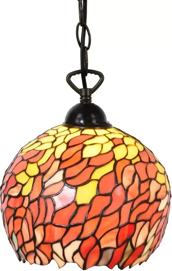 Clayre & Eef Lumilamp Hanglamp Tiffany Ø 24x170 Cm Oranje Metaal Glas Rond Hanglamp Eettafel Hanglampen Eetkamer Glas In Lood
