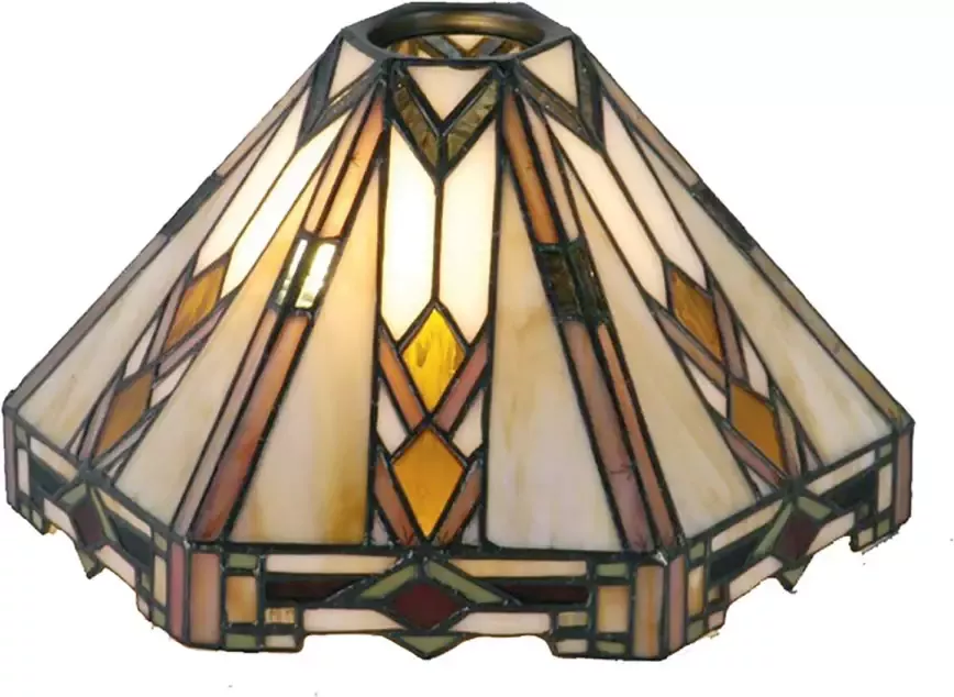 Clayre & Eef Lumilamp Lampenkap Tiffany 26x22x15 Cm Beige Bruin Glas Driehoek Glazen Lampenkap Glas In Lood Beige Glazen Lampenkap - Foto 1