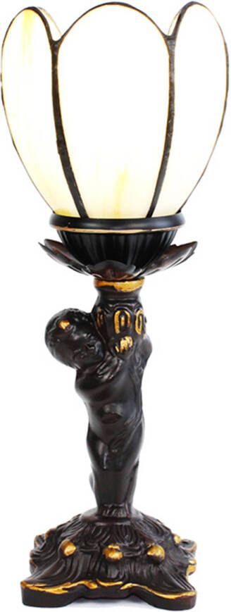 Clayre & Eef LumiLamp Tiffany Tafellamp 12x12x28 cm Beige Glas Kunststof Tiffany Bureaulamp Stijlvolle beige Tiffany tafellamp met - Foto 1