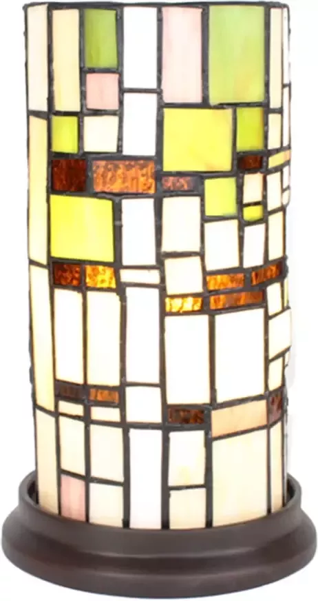 Clayre & Eef LumiLamp Tiffany Tafellamp Ø 15x26 cm Beige Groen Glas Kunststof Rond Tiffany Bureaulamp Tiffany Lampen Glas in Lood - Foto 1