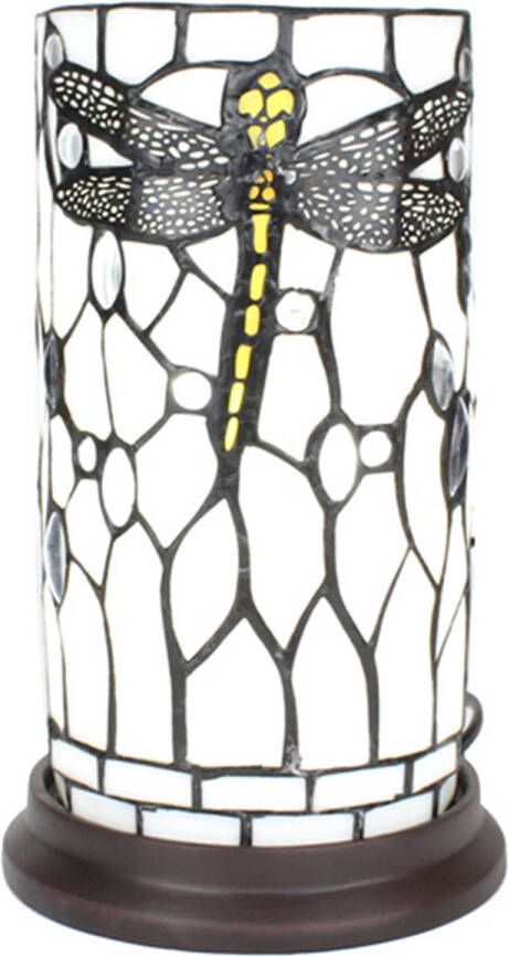 Clayre & Eef LumiLamp Tiffany Tafellamp Ø 15x26 cm Wit Grijs Glas Kunststof Rond Libelle Tiffany Bureaulamp Tiffany Lampen Glas in - Foto 1