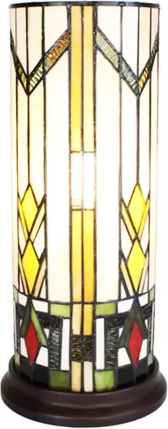 Clayre & Eef LumiLamp Tiffany Tafellamp Ø 18x40 cm Beige Bruin Glas Rond Tiffany Bureaulamp Tiffany Lampen Glas in Lood Beige - Foto 1