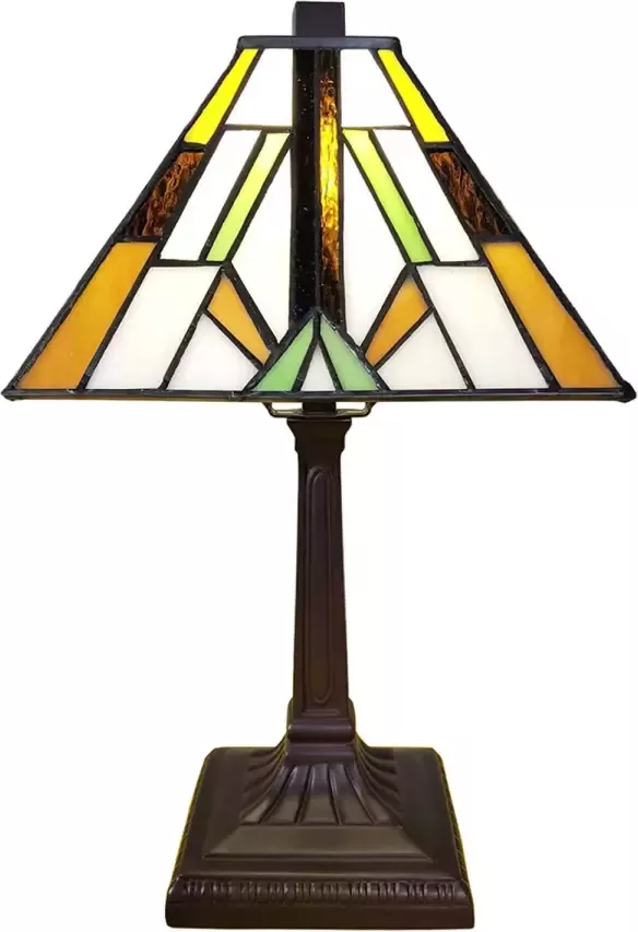 Clayre & Eef LumiLamp Tiffany Tafellamp 20x20x34 cm Bruin Kunststof Glas Tiffany Bureaulamp Tiffany Lampen Glas in Lood Bruin - Foto 1