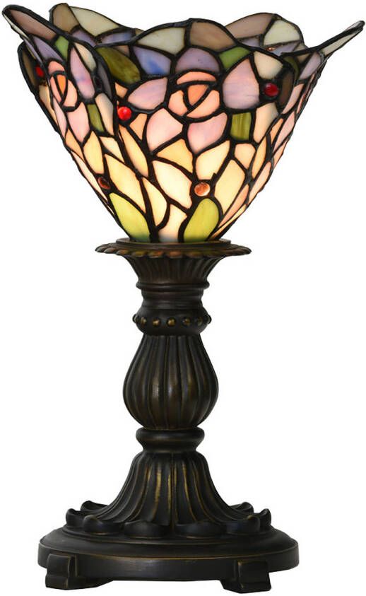 Clayre & Eef LumiLamp Tiffany Tafellamp Ø 20x30 cm Roze Paars Glas Tiffany Bureaulamp Roze Tiffany Bureaulamp - Foto 1