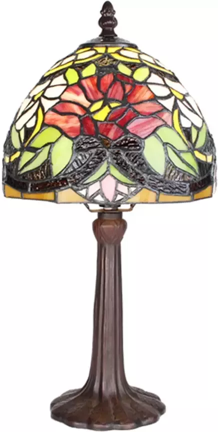 Clayre & Eef LumiLamp Tiffany Tafellamp Ø 20x36 cm Meerkleurig Glas Kunststof Rond Tiffany Bureaulamp Meerkleurig Tiffany Bureaulamp - Foto 1