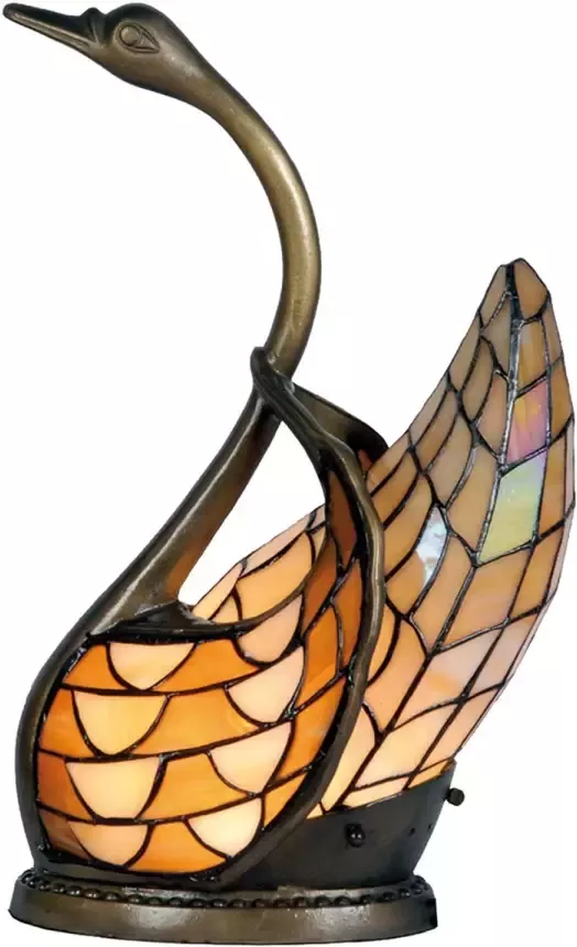 Clayre & Eef LumiLamp Tiffany Tafellamp Zwaan 30x20x45 cm Beige Geel Glas Tiffany Lampen Nachtlampje Glas in Lood Beige Tiffany - Foto 1