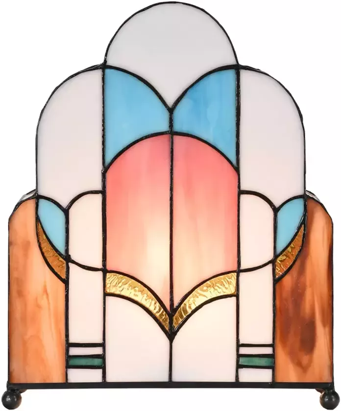 Clayre & Eef LumiLamp Tiffany Tafellamp 30x4x25 cm Wit Roze Glas Tiffany Bureaulamp Tiffany Lampen Glas in Lood Wit Tiffany - Foto 1
