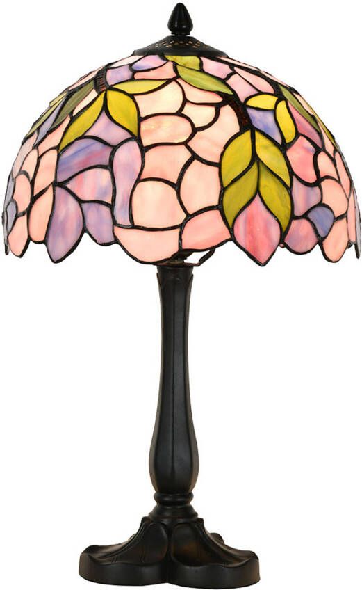 Clayre & Eef LumiLamp Tiffany Tafellamp Ø 30x50 cm Roze Glas Tiffany Bureaulamp Roze Tiffany Bureaulamp - Foto 1