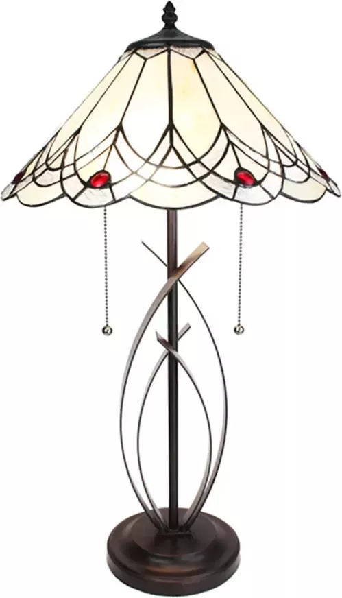 Clayre & Eef LumiLamp Tiffany Tafellamp Ø 39x69 cm Beige Glas Kunststof Rond Tiffany Bureaulamp Tiffany Lampen Glas in Lood Beige - Foto 1