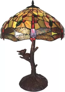 Clayre & Eef LumiLamp Tiffany Tafellamp Ø 41x57 cm Geel Kunststof Glas Tiffany Bureaulamp Tiffany Lampen Glas in Lood Geel Tiffany