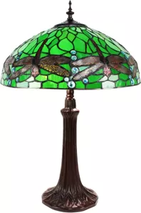 Clayre & Eef Lumilamp Tiffany Tafellamp Ø 41x59 Cm Groen Geel Metaal Glas Libelle Tiffany Bureaulamp Tiffany Lampen Glas In Lood