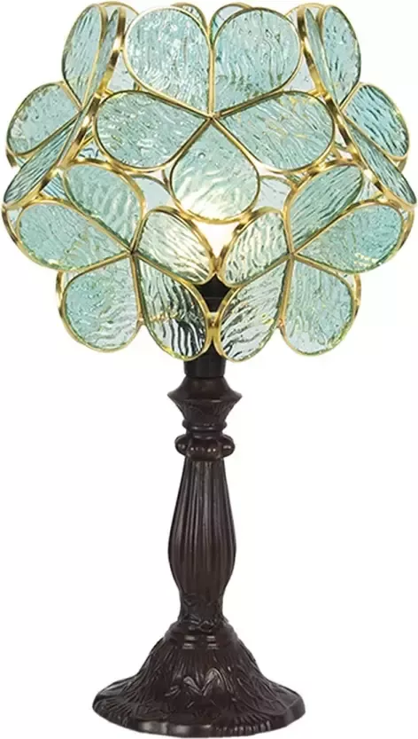 Clayre & Eef LumiLamp Tiffany Tafellamp 43 cm Groen Glas Bloem Tiffany Bureaulamp Tiffany Lampen Glas in Lood Groen Tiffany