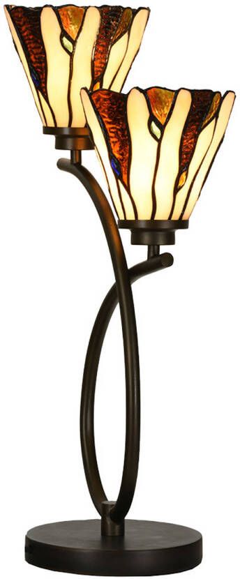 Clayre & Eef LumiLamp Tiffany Tafellamp 46x28x63 cm Beige Glas Tiffany Bureaulamp Beige Tiffany Bureaulamp