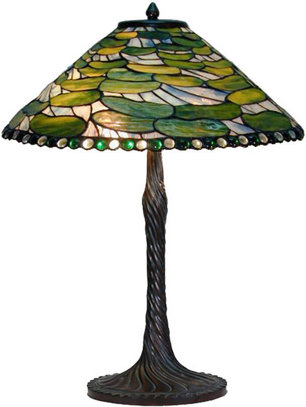 Clayre & Eef LumiLamp Tiffany Tafellamp Ø 51x75 cm Groen Glas Tiffany Bureaulamp Groen Tiffany Bureaulamp