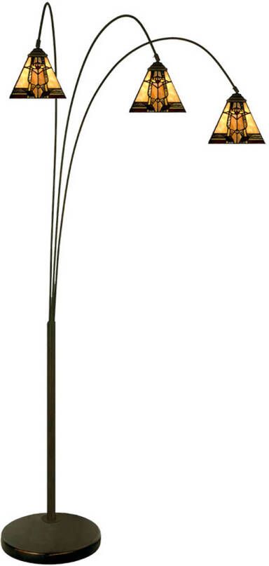 Clayre & Eef LumiLamp Tiffany Vloerlamp 200 cm Beige Glas Staande Lamp Beige Staande Lamp - Foto 1