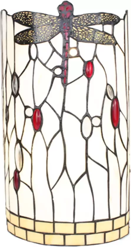 Clayre & Eef LumiLamp Wandlamp Tiffany 20x10x36 cm Wit Zwart Glas Metaal Halfrond Libelle Muurlamp Sfeerlamp Glas in Lood Wit - Foto 1