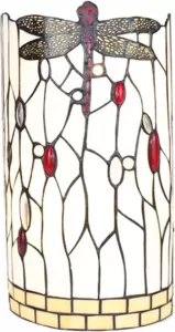 Clayre & Eef Lumilamp Wandlamp Tiffany 20x10x36 Cm Wit Zwart Glas Metaal Halfrond Libelle Muurlamp Sfeerlamp Glas In Lood Wit