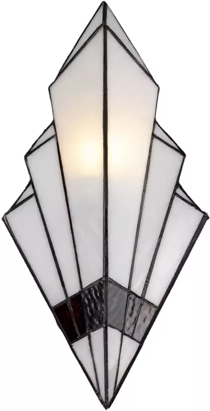 Clayre & Eef LumiLamp Wandlamp Tiffany 23x13x43 cm Wit Glas Muurlamp Sfeerlamp Tiffany Lamp Wit Muurlamp Sfeerlamp - Foto 1
