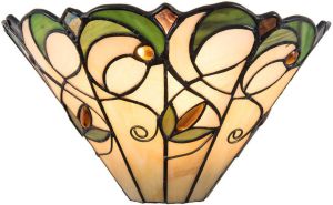 Clayre & Eef LumiLamp Wandlamp Tiffany 30x15x16 cm Beige Groen Kunststof Glas Driehoek Bloemen Muurlamp Beige Muurlamp