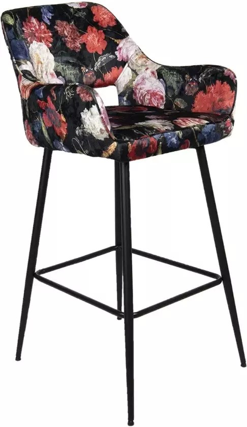 Clayre & Eef Barkruk 54x60x105 cm Zwart Rood Ijzer Textiel Vierkant Kruk Barstoel Hoge stoel