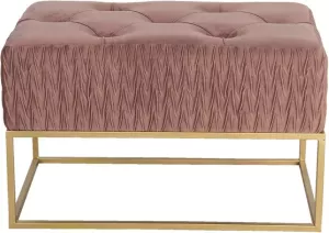 Clayre & Eef Poef 60x35x38 Cm Roze Hout Metaal Rechthoek Hocker Voetenbankje Opbergkist Roze Hocker Voetenbankje