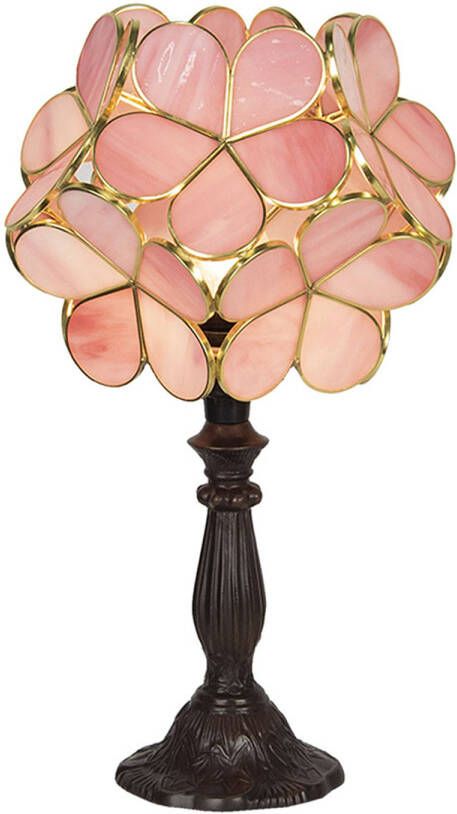 Clayre & Eef LumiLamp Tiffany Tafellamp 43 cm Roze Glas Bloemen Tiffany Bureaulamp Tiffany Lampen Glas in Lood Roze Tiffany - Foto 1