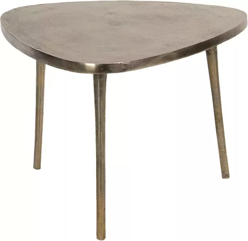 Clayre & Eef Bijzettafel 60*60*42 Cm Goudkleurig Aluminium Driehoek Side Table Tafeltje Goudkleurig Side Table Tafeltje