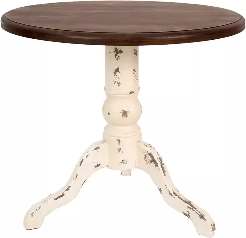Clayre & Eef Sidetable Ø 80x72 cm Bruin Hout Rond Wandtafel Ronde Tafel Bruin Wandtafel Ronde Tafel