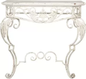 Clayre & Eef Sidetable 86x44x81 cm Wit Ijzer Hout Rechthoek Wandtafel Haltafel Console Tafel Wit Wandtafel Haltafel