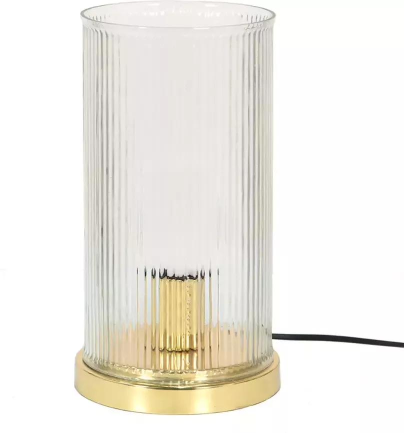 Clayre & Eef Tafellamp Ø 15x27 cm Goudkleurig Glas Metaal Rond Bureaulamp Nachtlampje Goudkleurig Bureaulamp
