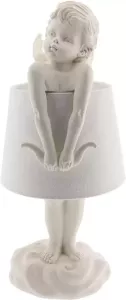 Clayre & Eef Tafellamp Ø 20*40 Cm E14 max 1*5w Beige Kunststof Rond Engel Bureaulamp Nachtlampje Beige Bureaulamp