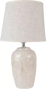 Clayre & Eef Tafellamp Ø 20x37 cm Beige Keramiek Rond Bureaulamp Beige Bureaulamp