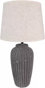 Clayre & Eef Tafellamp Ø 24x45 cm Beige Grijs Keramiek Rond Bureaulamp Beige Bureaulamp