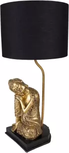 Clayre & Eef Tafellamp Boeddha Ø 26x54 Cm Goudkleurig Zwart Kunststof Bureaulamp Goudkleurig Bureaulamp