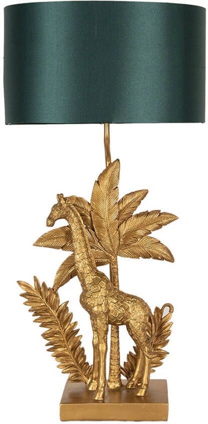 Clayre & Eef Tafellamp Giraf 33x20x67 cm Goudkleurig Groen Kunststof Bureaulamp Goudkleurig Bureaulamp
