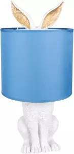 Clayre & Eef Tafellamp Konijn Ø 20x43 Cm Wit Blauw Kunststof Bureaulamp Nachtlamp Woonaccessoires Wit Bureaulamp