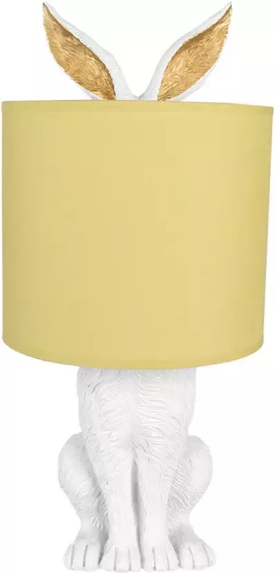 Clayre & Eef Tafellamp Konijn Ø 20x43 cm Wit Geel Kunststof Bureaulamp Nachtlamp Woonaccessoires Wit Bureaulamp - Foto 1