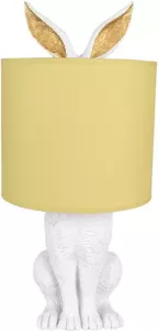 Clayre & Eef Tafellamp Konijn Ø 20x43 Cm Wit Geel Kunststof Bureaulamp Nachtlamp Woonaccessoires Wit Bureaulamp
