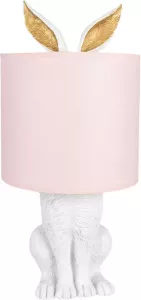 Clayre & Eef Tafellamp Konijn Ø 20x43 Cm Wit Roze Kunststof Bureaulamp Nachtlamp Woonaccessoires Wit Bureaulamp